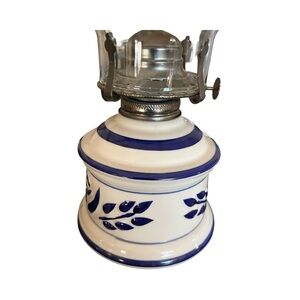 Vintage 80s Lamplight Farms Stoneware Oil Lamp with Clear Glass